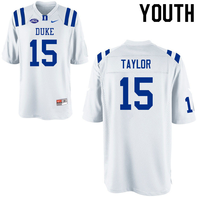 Youth #15 Jake Taylor Duke Blue Devils College Football Jerseys Sale-White - Click Image to Close